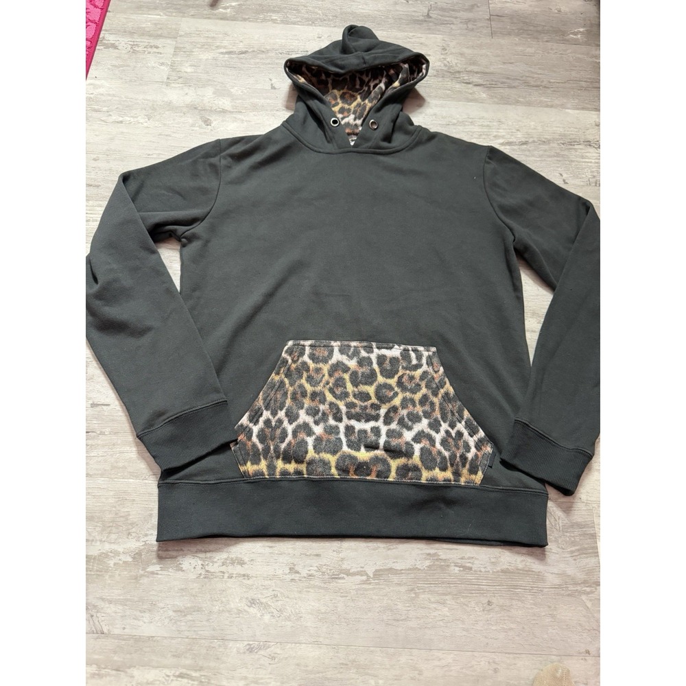Cotton On Women's Leopard Animal Print Pullover Hoodie Pockets Size L A4-0009